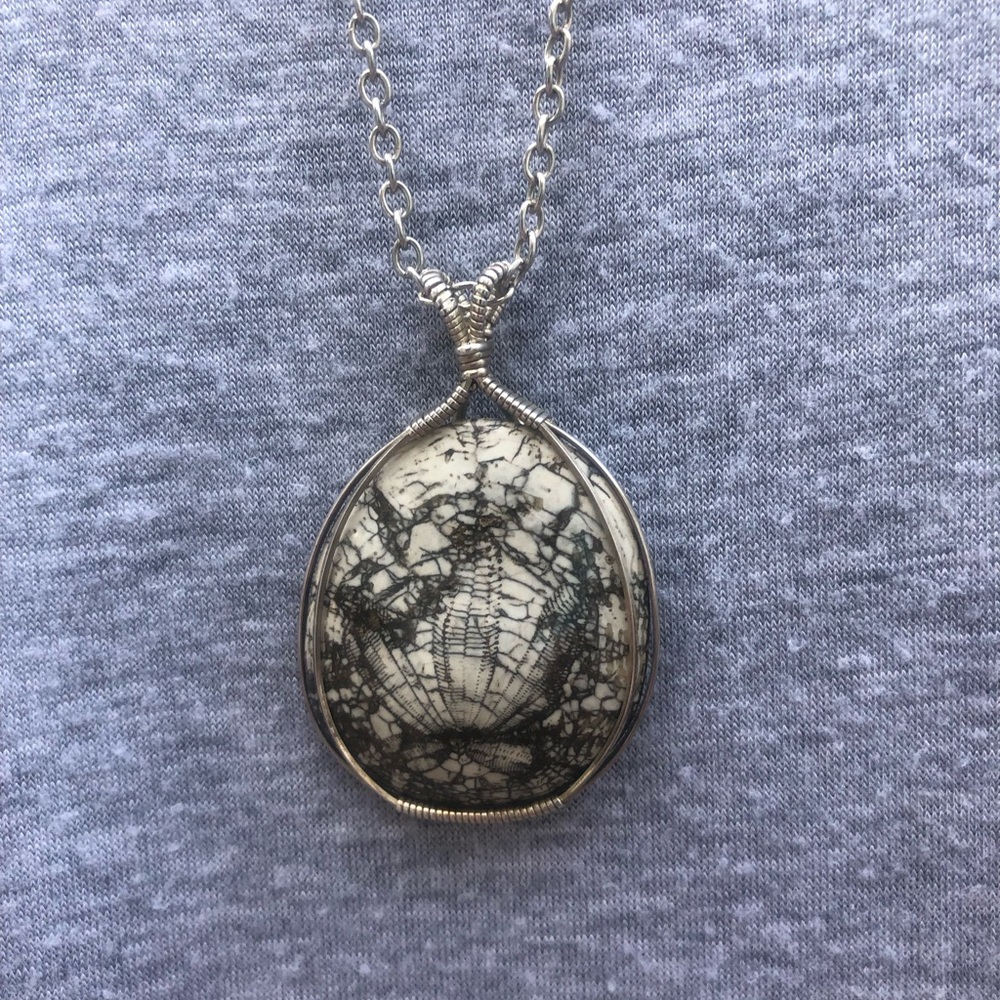 Black and White Stone/Fossil Pendant Necklace